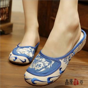 夏款新款老北京布鞋女休闲布拖鞋女绣花拖鞋女