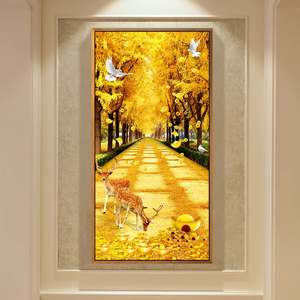 招财鹿入户玄关装饰画山水过道走廊挂画风水寓