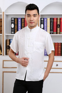 父亲节中老年男装桑蚕丝短袖衬衣夏季丝绸衬衫