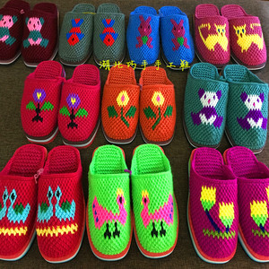 纯手工钩编织男女毛线拖鞋手工拖鞋婚嫁家居拖鞋防滑毛线拖鞋