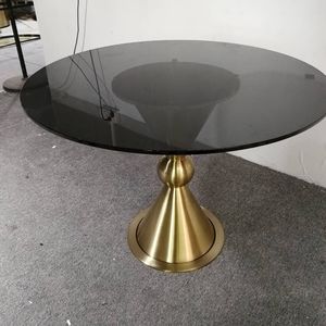 现代轻奢不锈钢圆形餐台钢化玻璃台面洽谈桌酒店带转盘客厅餐桌