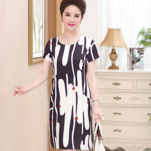 夏季新款中老年真丝连衣裙中长款宽松妈妈夏装