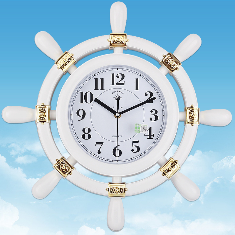 北极星船舵挂钟客厅静音创意时钟摇摆钟表现代客厅地中海大号石英