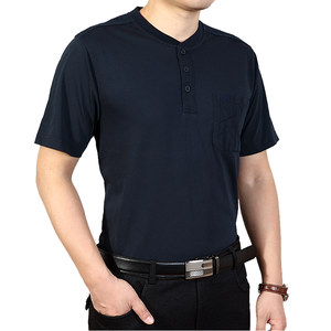 中老年人短袖T恤男 纯棉圆领口袋宽松大码爸爸