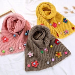 儿童 span class=h>围巾 /span>秋冬季女童宝宝保暖可爱小花朵针织