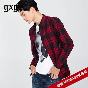 秋季红黑格子衬衫男长袖韩版潮牌青少年百搭磨