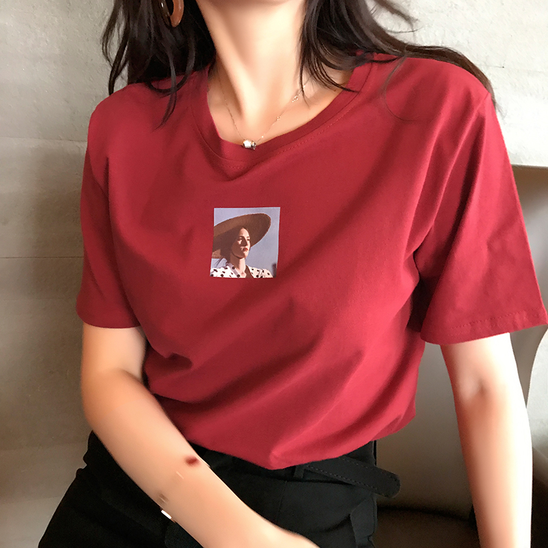 ZZlady短袖t恤女2019新款夏季宽松韩版打底图案印花网红时髦上衣