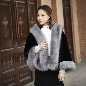 水貂毛绒短款仿皮草外套女修身显瘦大衣披肩 span class=h>斗篷 /span