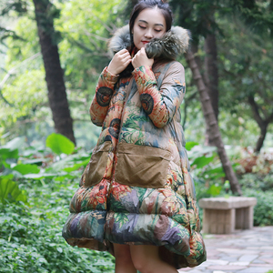 花色羽绒服女中长款图片