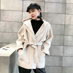 黑色双面羊绒大衣女拉链图片