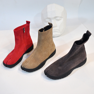 百搭牛反绒分趾 span class=h>短靴 /span>平底驴蹄鞋磨砂皮短筒 span