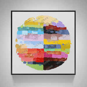 新品纯手绘抽象油画圆形简约色块油画客厅装饰画现代餐厅卧室挂画