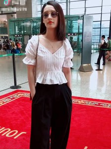 抖音李沁明星同款衣服女2018夏季新款衬衫短