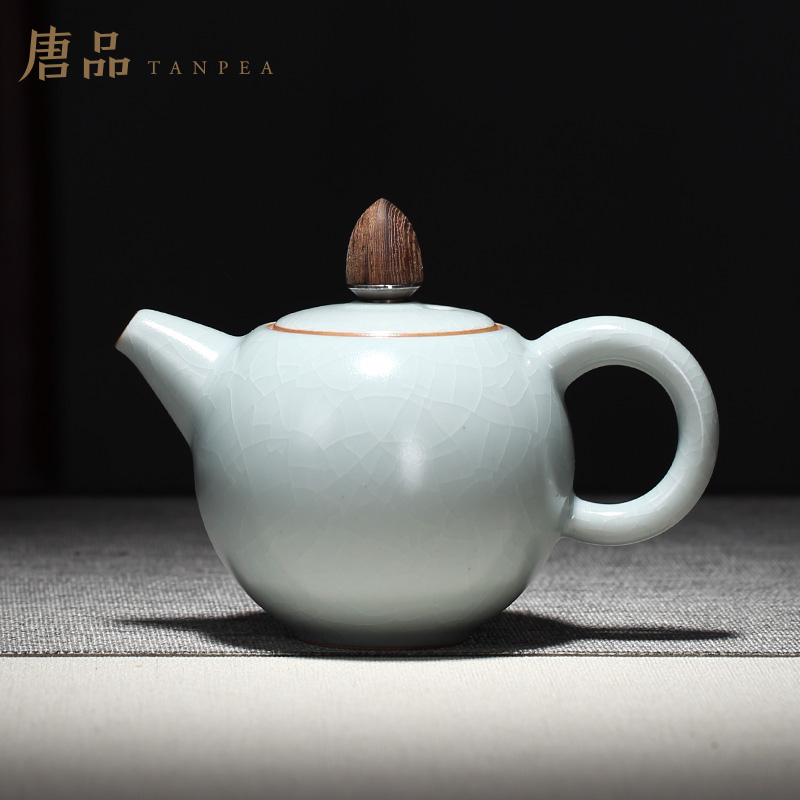 唐品茶具汝窑茶壶台湾丰子中圆壶手工泡茶壶天青开片功夫单壶送礼