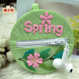 免剪裁仙人掌 span class=h>耳机 /span>包创意制作卡通儿童不织布