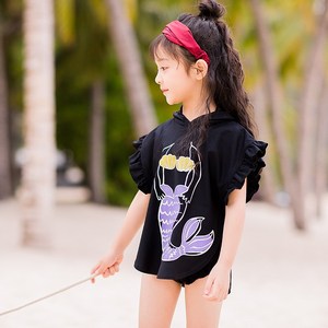 儿童游泳衣女孩女童美人鱼三件套中大童比基尼小荷叶三角温泉泳衣