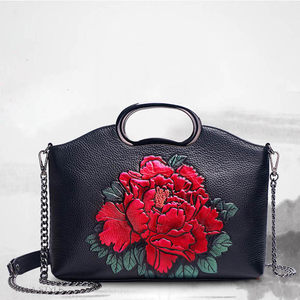 2019新款牡丹花单肩斜挎包百搭气质真皮 span class=h>女包 /span>