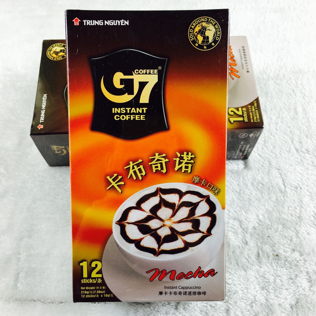 越南进口咖啡 g7卡布奇诺咖啡 摩卡味216g三合一速溶咖啡 满4包邮