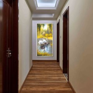 招财鹿入户玄关装饰画山水过道走廊挂画风水寓