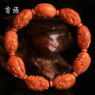 首语大师刘仁义八大弥勒财神手串文玩雕刻橄榄核手工核雕男女手链