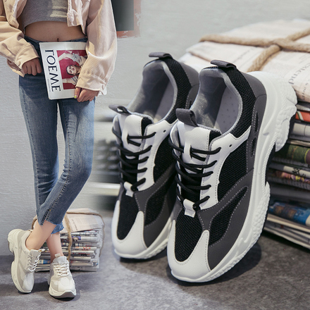 透气网面厚底松老爹鞋,不易出汗臭脚,搭配裤子裙子都很合适,超气质!