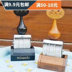 米兰达猫木质日期滚轮印章 zakka风可爱DIY日