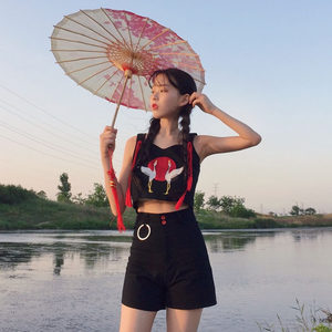 韩版时尚休闲运动套装女夏季学生拉链连帽衫短