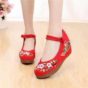 老北京布鞋女坡跟古装古风汉服鞋子中国风绣花