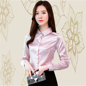 2018春夏新款百搭职业时尚气质丝绸衬衫女丝光缎面上衣长袖衬衣潮