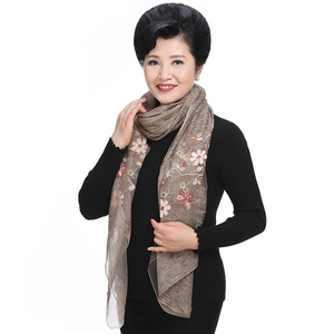 春秋妈妈绣花丝巾中老年人长款丝巾 span class=h>女 /span>士 span