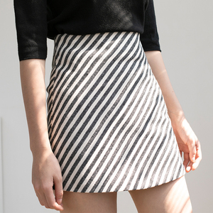 eggka条纹高腰半身裙秋女a字裙2018新款裙子百搭包臀裙学生短裙潮