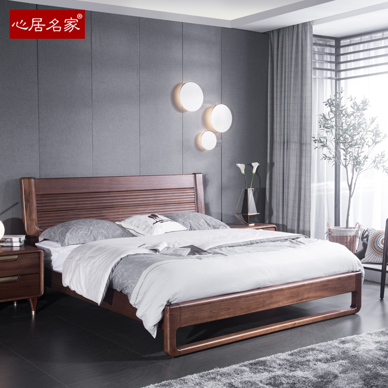 心居名家全实木双人床意式轻奢婚床北欧卧室家具进口楠木1.8米