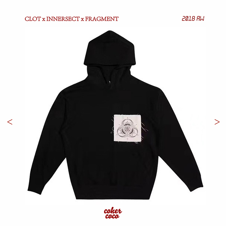 现货 Clot x fragment x innersect 三方联名logo贴布帽衫卫衣