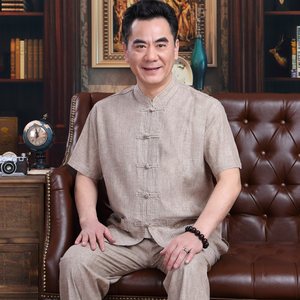 天天特价亚麻男长袖唐装套装中老年棉麻汉服男