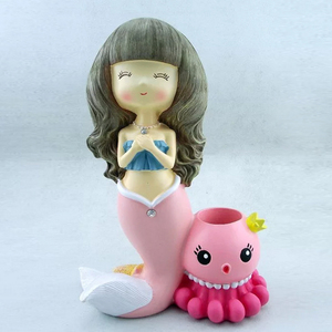 28cm高 双手美人鱼笔筒 原创立体彩绘涂色幼儿乳胶石膏像模具