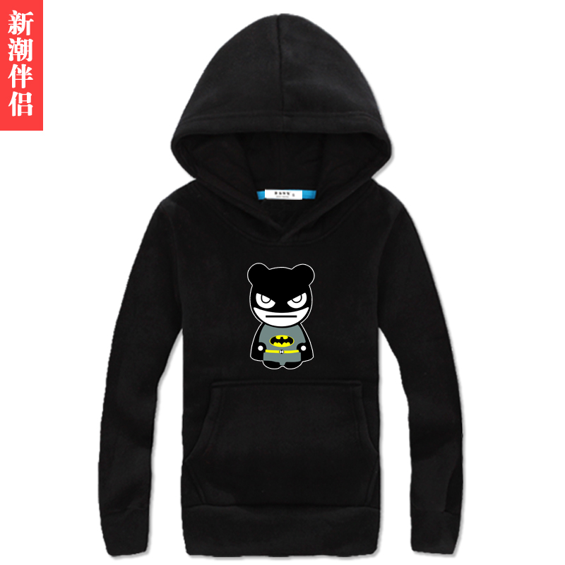 新潮伴侣 熊猫蝙蝠侠儿童卫衣秋冬季童装 加绒套头衣服男女童外套