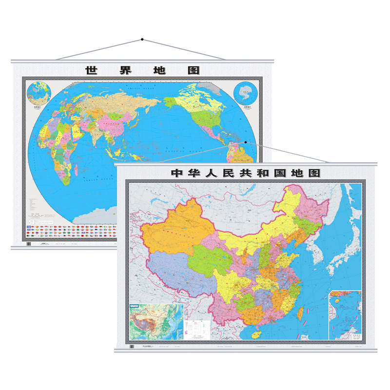 【精装中国+世界挂图套装】中国地图挂图 2019全新版 世界地图挂图 1.6米*1.2米 中华人民共和国地图 办公室挂图 高端超大气
