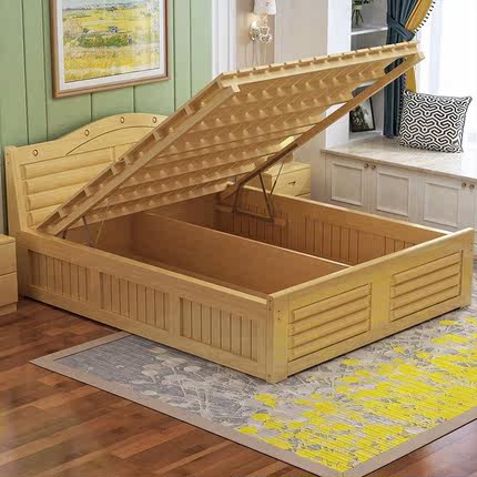 全实木松木储物床1.5米箱体床1.8双人气液压高箱床1.2现代主卧