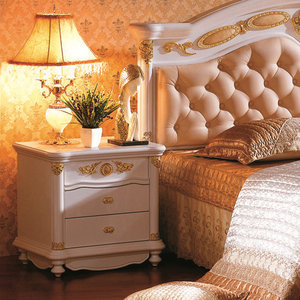 白亮光金镶玉系列卧室套房大床豪华床头柜特价促销8803