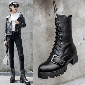 厚底机车靴 span class=h>细带 /span>扣带 span class=h>马丁靴 