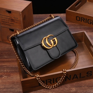 麦戈正品2017新款复古时尚真皮女包古铜链条单肩斜挎包牛皮小包包