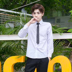 dk span class=h>制服 /span>日韩学院风校服纯色长袖衬衫 男款尖领无