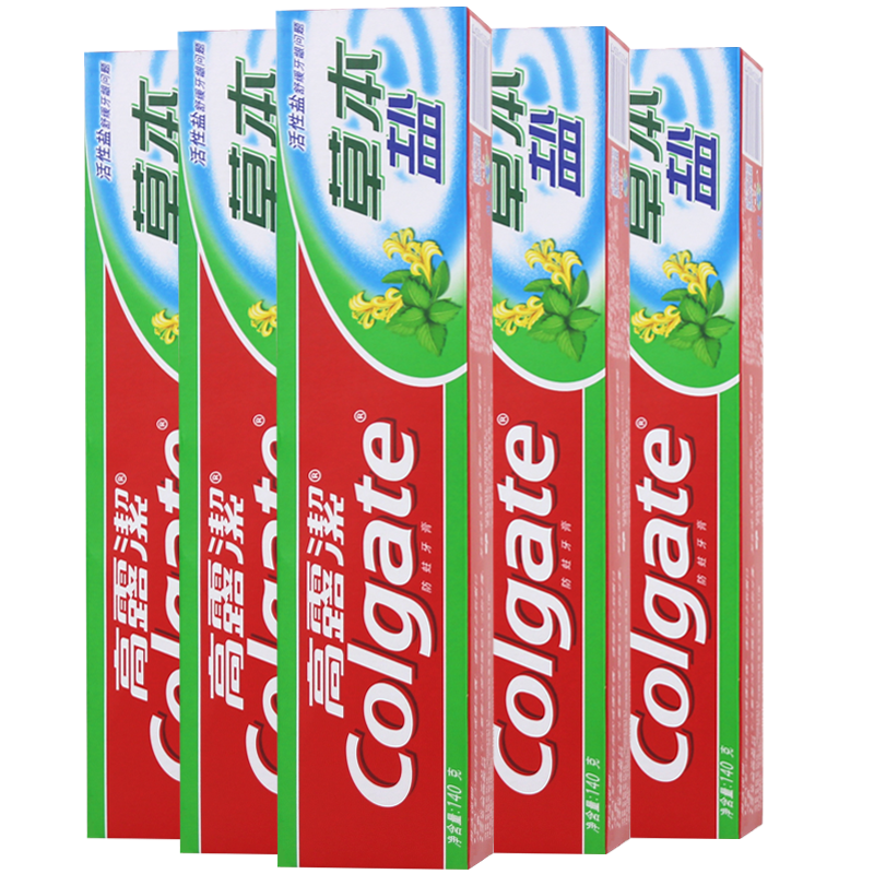 高露洁草本盐牙膏140g*5支 含活性盐舒缓牙龈清爽薄荷味 包邮