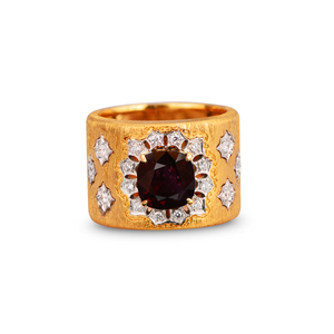 意彩石光 18k金钻石缅甸莫谷无烧黑太子红宝石戒指pt900新品戒子