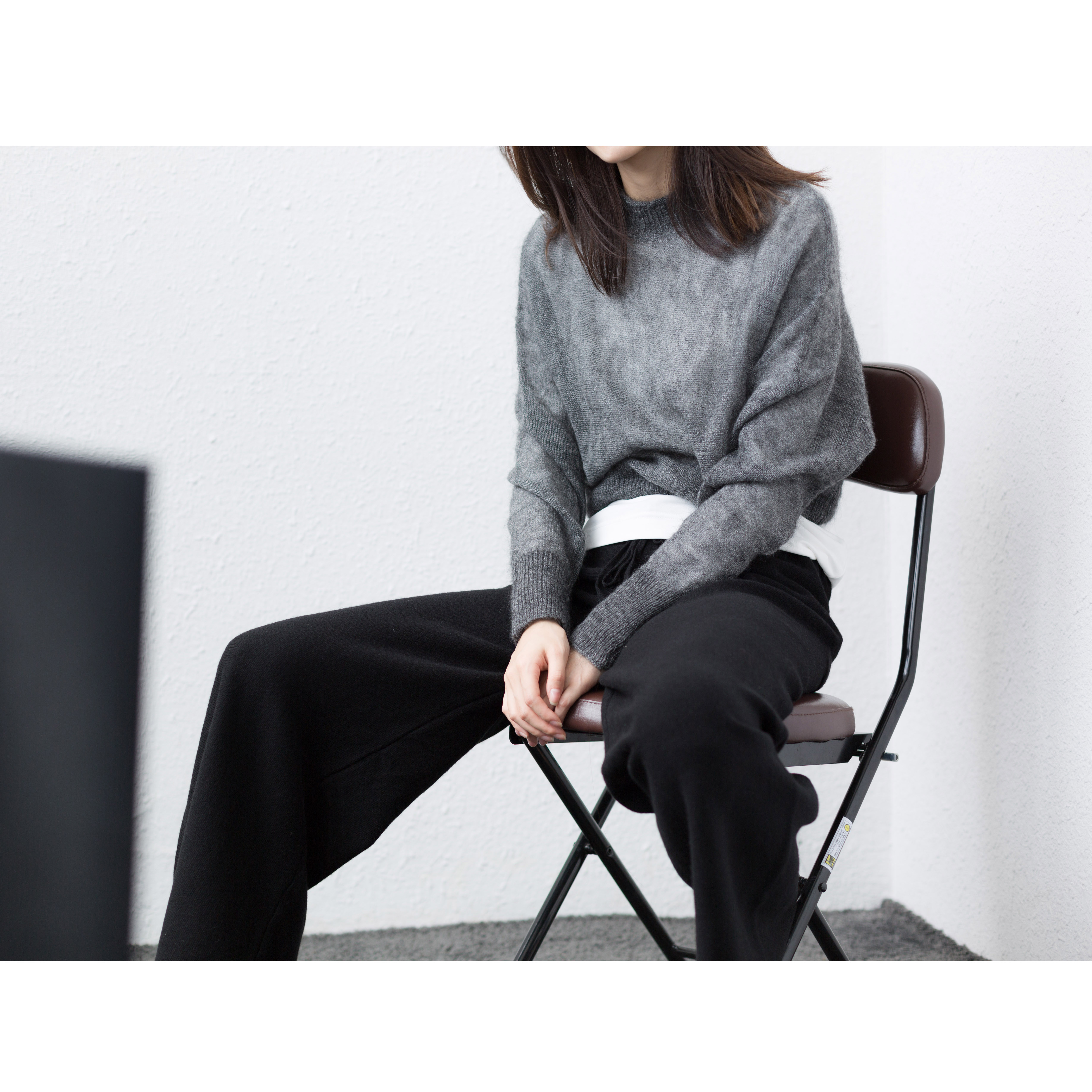 caremind秋装新品 马海毛 蝙蝠袖 毛衣 短款 半高领深灰色橄榄绿