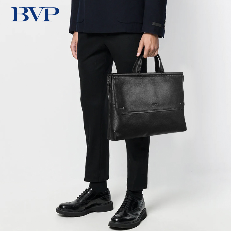BVP男包手提包真皮商务休闲公文包大容量牛皮手提男士公务包软皮