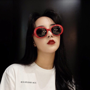 欧美个性椭圆太阳镜ins网红明星同款原宿复古凹造型嘻哈墨镜女潮