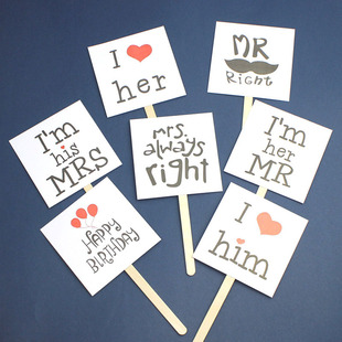 烘焙蛋糕装饰情人节白色方形mr mrs蛋糕插牌插件派对甜品台装饰