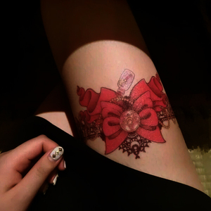 女 彩色大 span class=h>蝴蝶 /span>结纹身美少女手臂蕾丝花边刺青