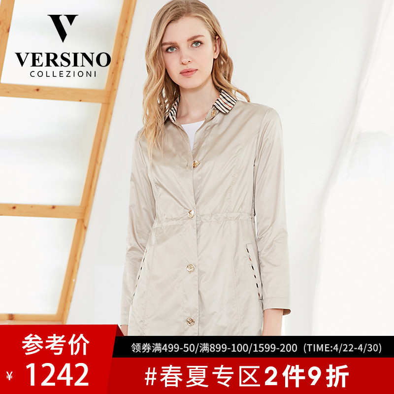 versino/梵思诺女风衣外套秋装2018新款中长款英伦气质纯色休闲潮